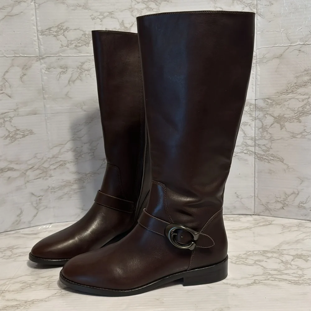 Coach ladies dark chocolate brown tall Brynn Riding leather Boots size 10 B - Picture 3 of 13
